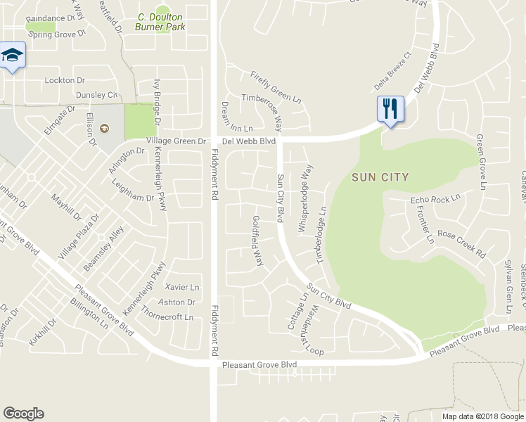 map of restaurants, bars, coffee shops, grocery stores, and more near 400 Angelrock Court in Roseville