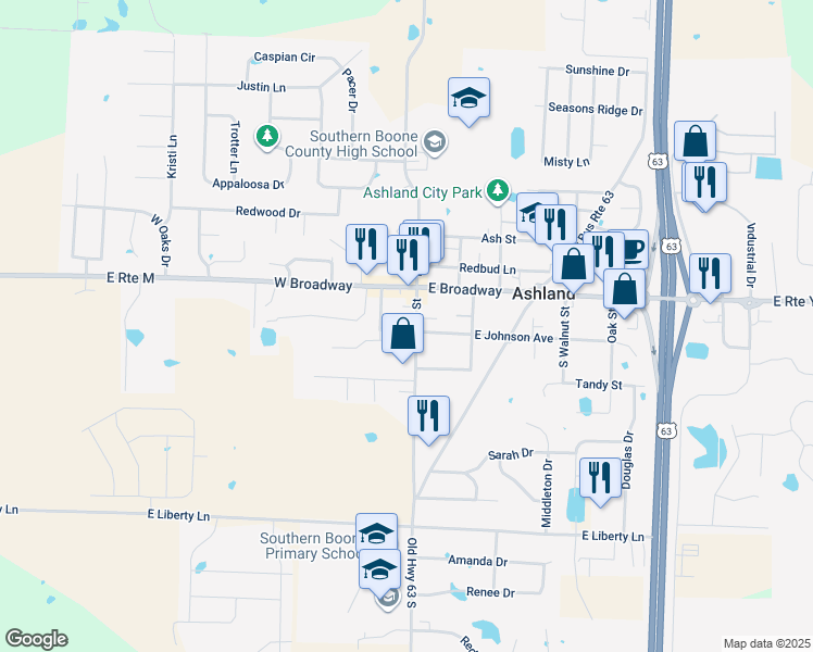 map of restaurants, bars, coffee shops, grocery stores, and more near 180-198 S Main St in Ashland