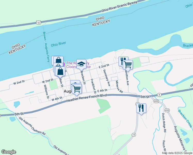 map of restaurants, bars, coffee shops, grocery stores, and more near 421 East 3rd Street in Augusta