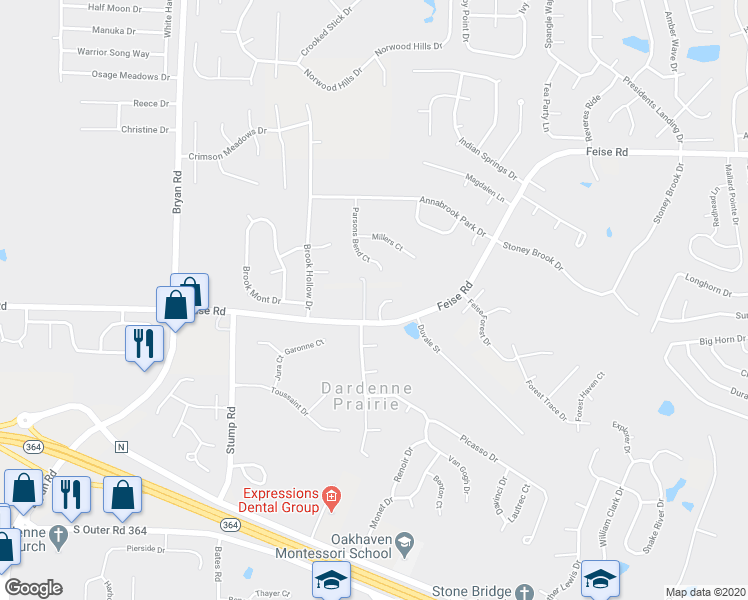 map of restaurants, bars, coffee shops, grocery stores, and more near 105 Winterset Court in Dardenne Prairie
