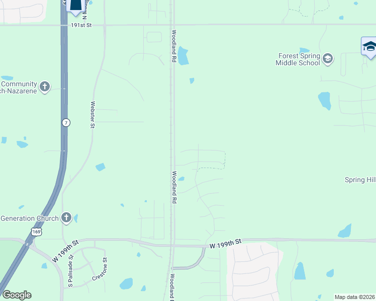 map of restaurants, bars, coffee shops, grocery stores, and more near 19573 South Woodland Road in Spring Hill