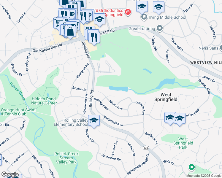 map of restaurants, bars, coffee shops, grocery stores, and more near in West Springfield