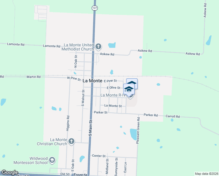 map of restaurants, bars, coffee shops, grocery stores, and more near 498 East Olive Street in La Monte