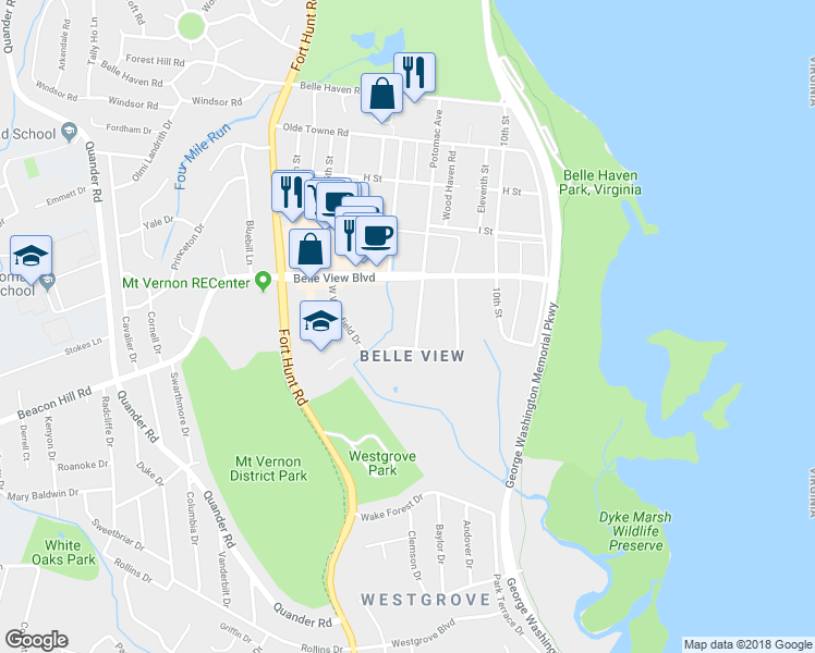 map of restaurants, bars, coffee shops, grocery stores, and more near 6618J Potomac Avenue in Alexandria