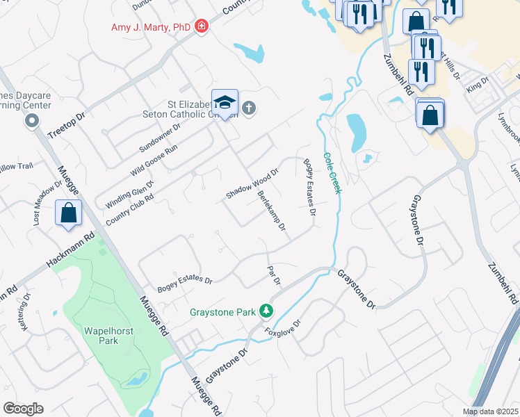 map of restaurants, bars, coffee shops, grocery stores, and more near 1507 Shadow Lane in Saint Charles