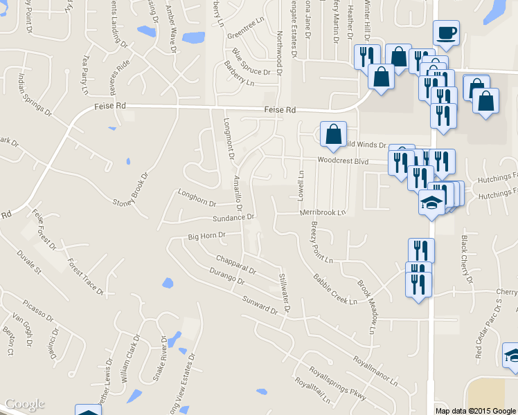 map of restaurants, bars, coffee shops, grocery stores, and more near 2418 Sundance Drive in O'Fallon