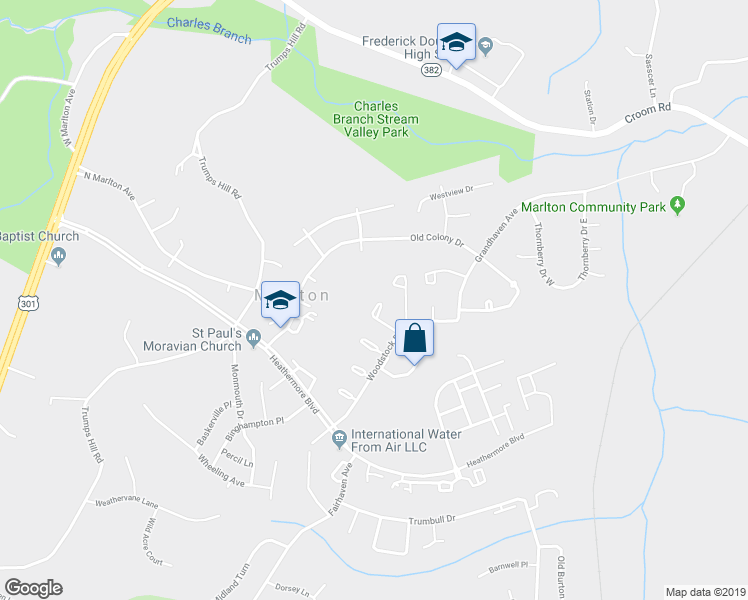 map of restaurants, bars, coffee shops, grocery stores, and more near 12706 Wedgedale Court in Upper Marlboro