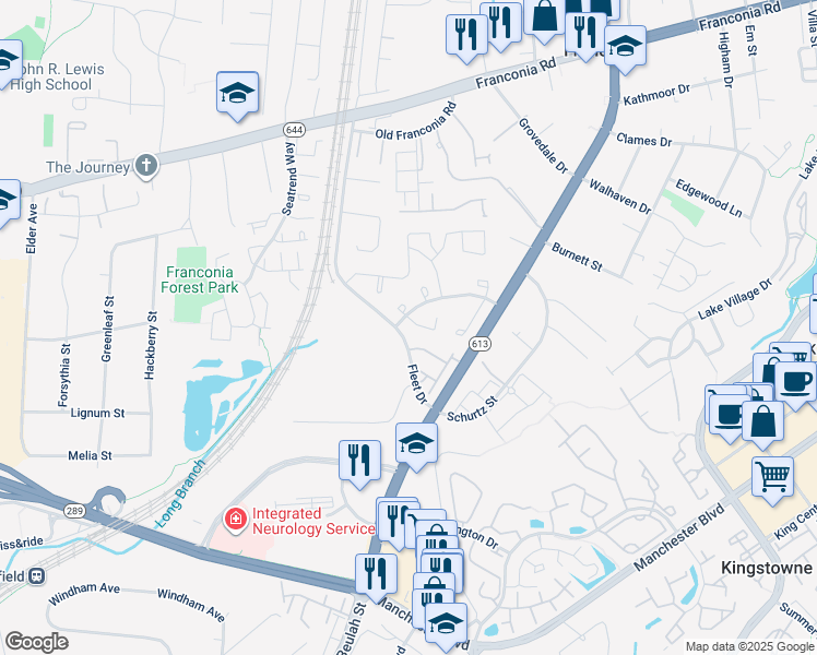 map of restaurants, bars, coffee shops, grocery stores, and more near 6602 Elk Park Court in Alexandria