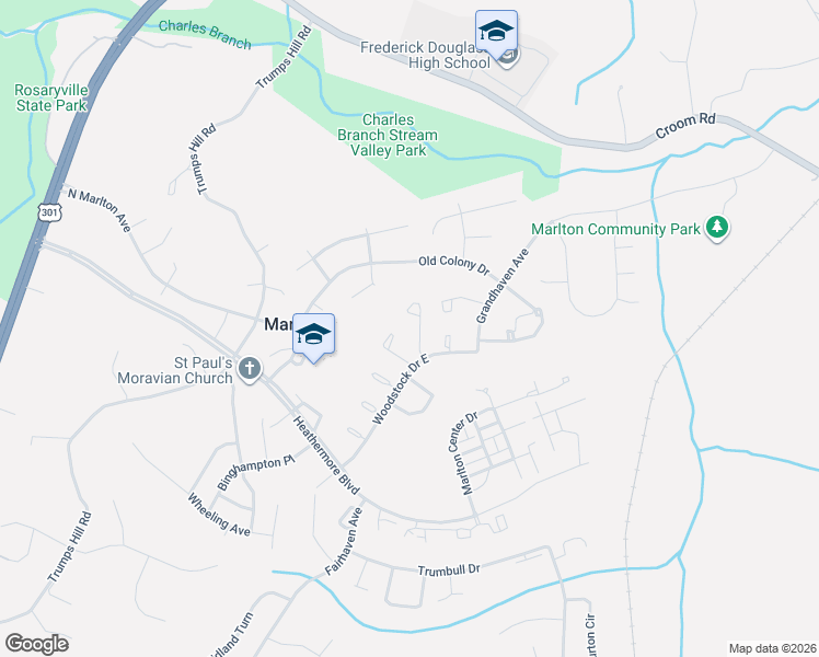 map of restaurants, bars, coffee shops, grocery stores, and more near 8543 Paragon Court in Upper Marlboro