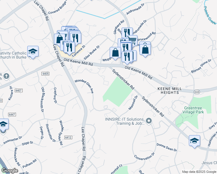 map of restaurants, bars, coffee shops, grocery stores, and more near 9345 Peter Roy Court in Burke