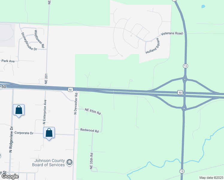 map of restaurants, bars, coffee shops, grocery stores, and more near 255 Northwest US Highway 50 in Warrensburg