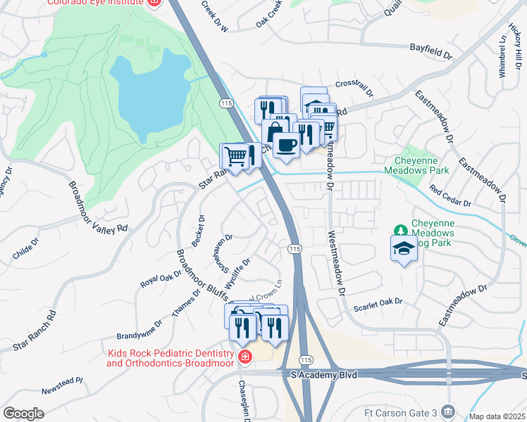map of restaurants, bars, coffee shops, grocery stores, and more near 702 Johanne Place in Colorado Springs