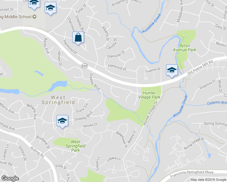 map of restaurants, bars, coffee shops, grocery stores, and more near 6704 Bracken Court in Springfield