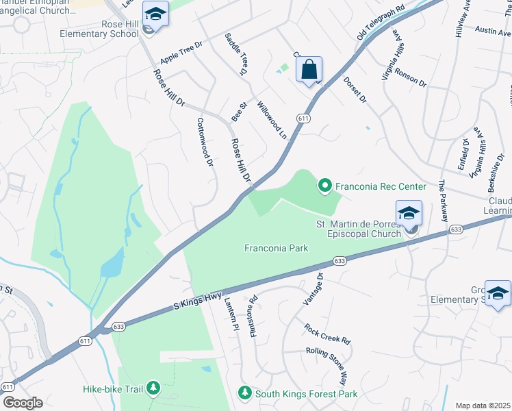 map of restaurants, bars, coffee shops, grocery stores, and more near 6601 Telegraph Road in Alexandria