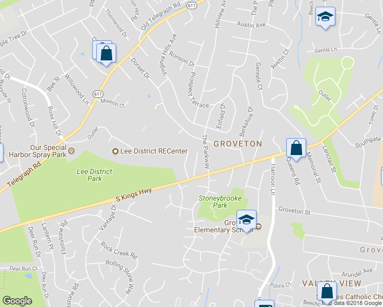 map of restaurants, bars, coffee shops, grocery stores, and more near 6616 Saint Marks Court in Alexandria