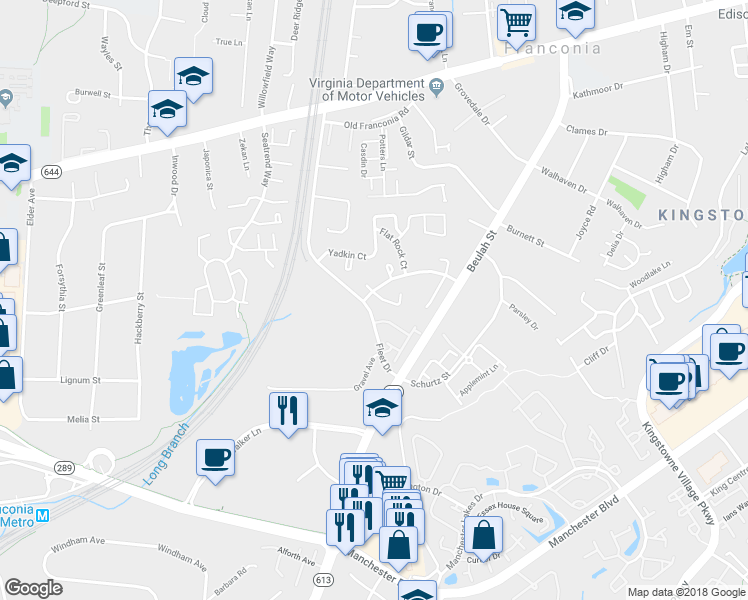 map of restaurants, bars, coffee shops, grocery stores, and more near 6600 Elk Park Court in Alexandria