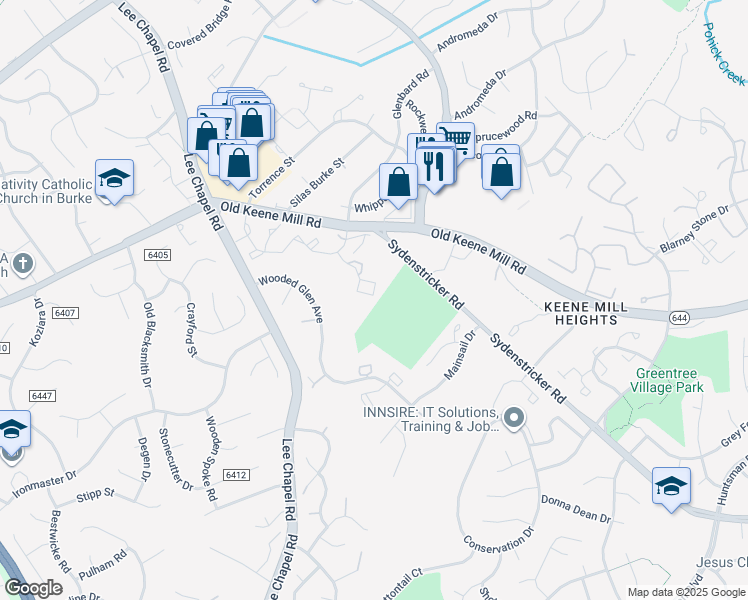 map of restaurants, bars, coffee shops, grocery stores, and more near 9345 Peter Roy Court in Burke