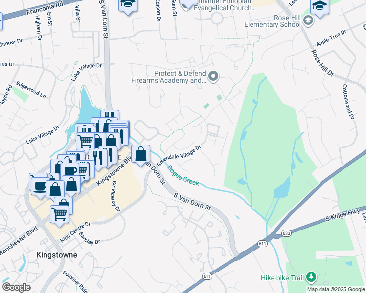 map of restaurants, bars, coffee shops, grocery stores, and more near 6616 Castle Bar Court in Alexandria