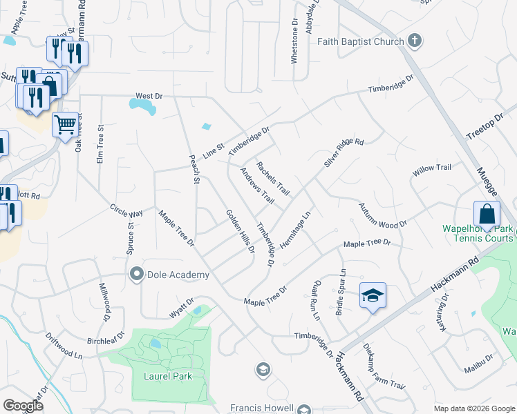 map of restaurants, bars, coffee shops, grocery stores, and more near 59 Vintage in St. Peters