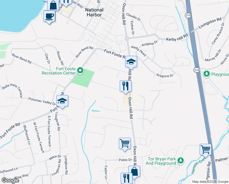 map of restaurants, bars, coffee shops, grocery stores, and more near 17 Arthur Drive East in Fort Washington