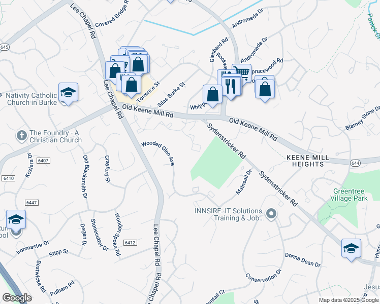map of restaurants, bars, coffee shops, grocery stores, and more near 9365 Peter Roy Court in Burke