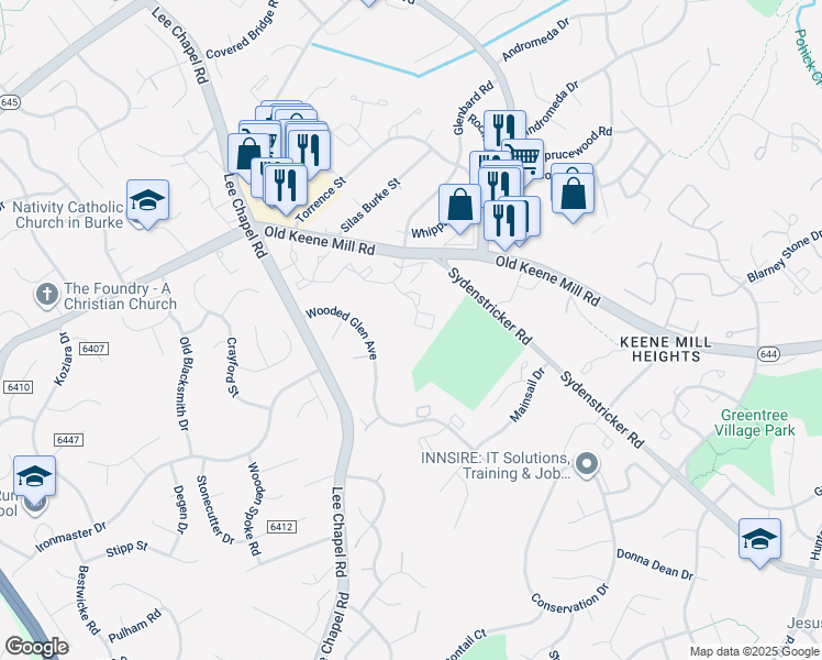 map of restaurants, bars, coffee shops, grocery stores, and more near 9365 Peter Roy Court in Burke