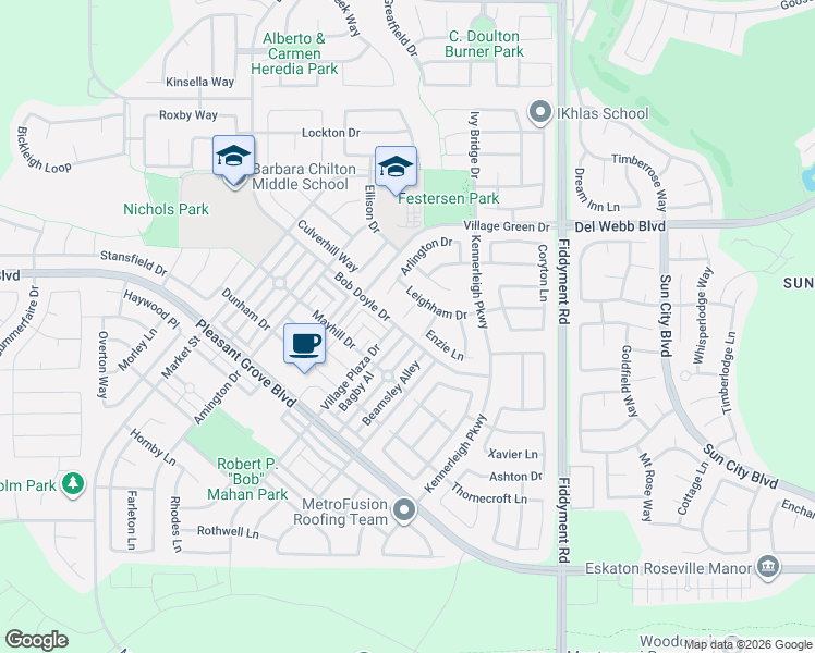 map of restaurants, bars, coffee shops, grocery stores, and more near 3248 Bagby Al in Roseville