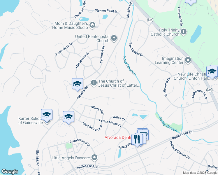 map of restaurants, bars, coffee shops, grocery stores, and more near 8243 Crackling Fire Drive in Gainesville