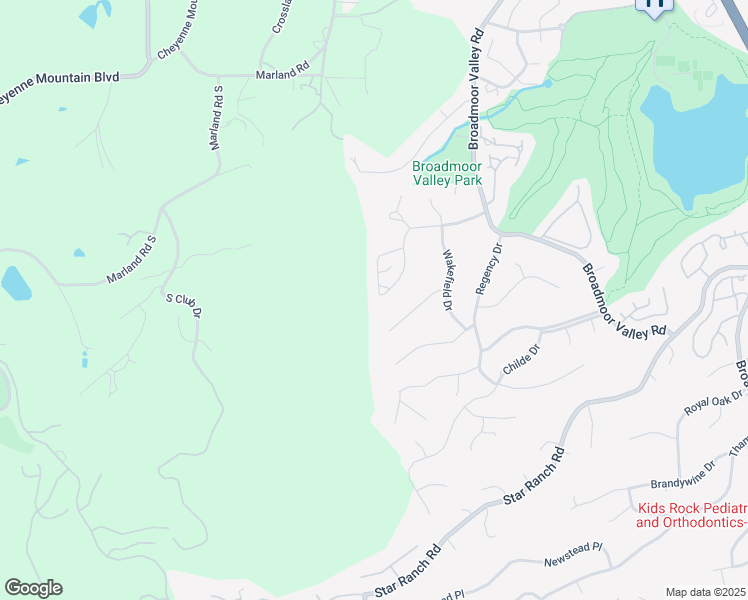 map of restaurants, bars, coffee shops, grocery stores, and more near 415 Roxbury Circle in Colorado Springs