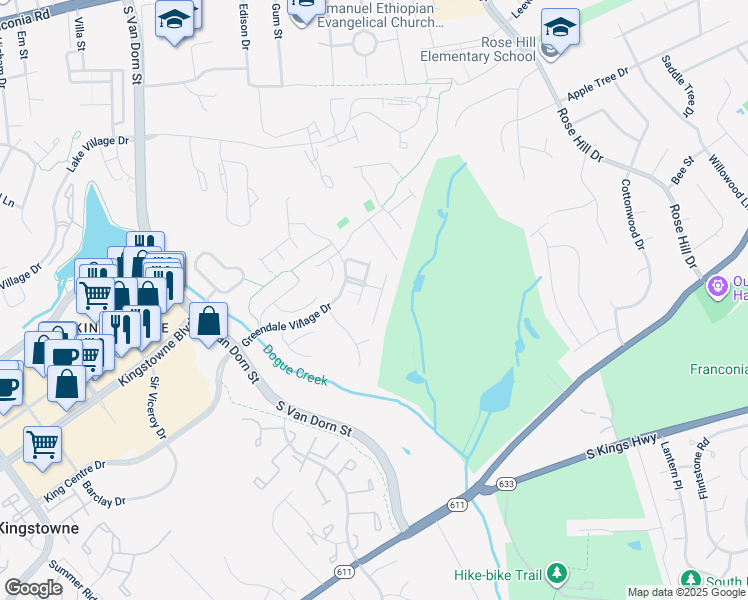 map of restaurants, bars, coffee shops, grocery stores, and more near 6692 Ordsall Street in Alexandria