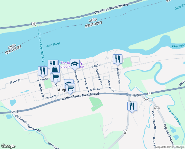 map of restaurants, bars, coffee shops, grocery stores, and more near 421 East 3rd Street in Augusta