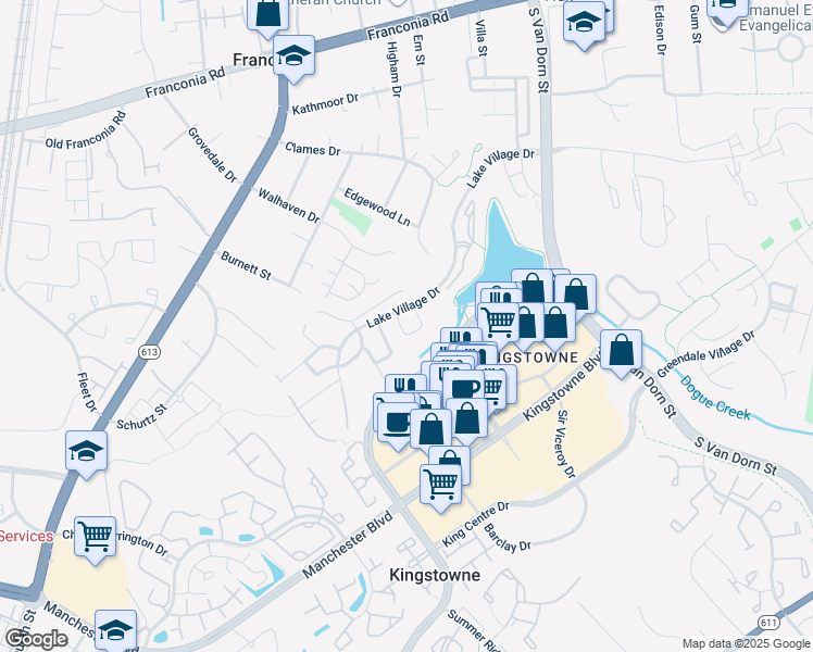 map of restaurants, bars, coffee shops, grocery stores, and more near 6644 Dunwich Way in Alexandria