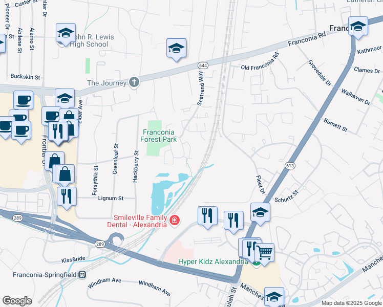 map of restaurants, bars, coffee shops, grocery stores, and more near 6659 Debra Lu Way in Springfield