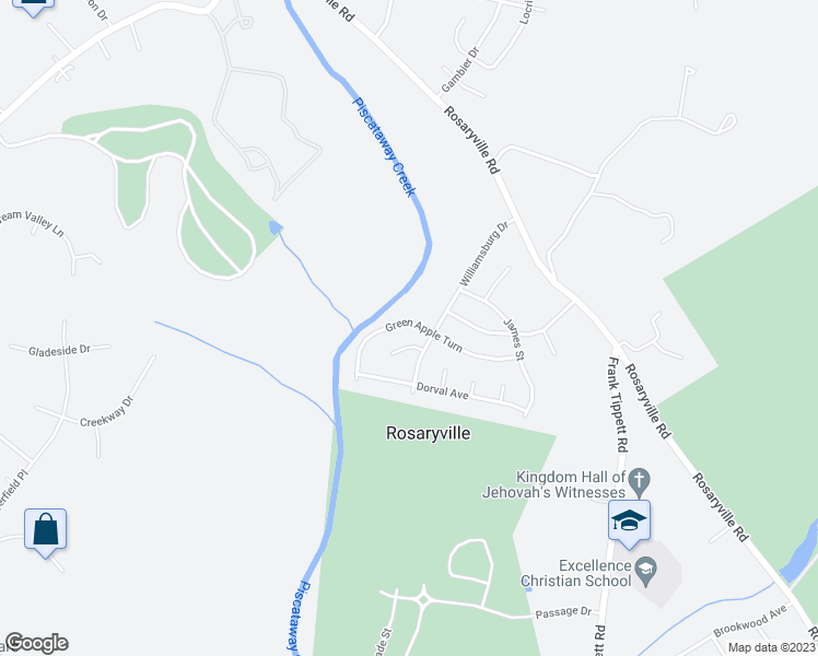 map of restaurants, bars, coffee shops, grocery stores, and more near 9723 Green Apple Turn in Upper Marlboro