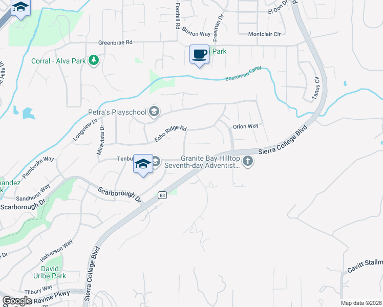 map of restaurants, bars, coffee shops, grocery stores, and more near 4693 Kilmartin Court in Rocklin
