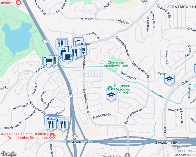 map of restaurants, bars, coffee shops, grocery stores, and more near 1126 Samuel Point in Colorado Springs
