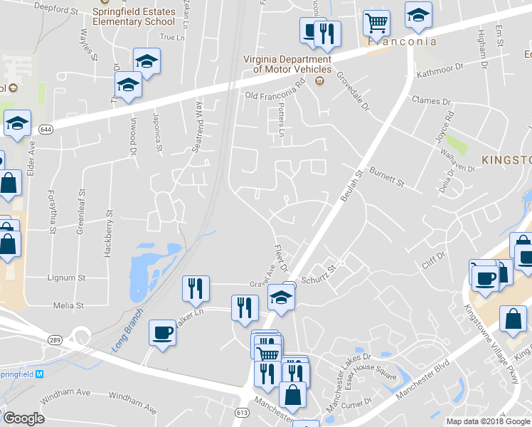 map of restaurants, bars, coffee shops, grocery stores, and more near 6614 Indian Trail Court in Alexandria