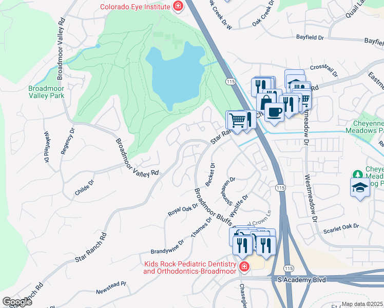 map of restaurants, bars, coffee shops, grocery stores, and more near 4015 Autumn Heights Drive in Colorado Springs