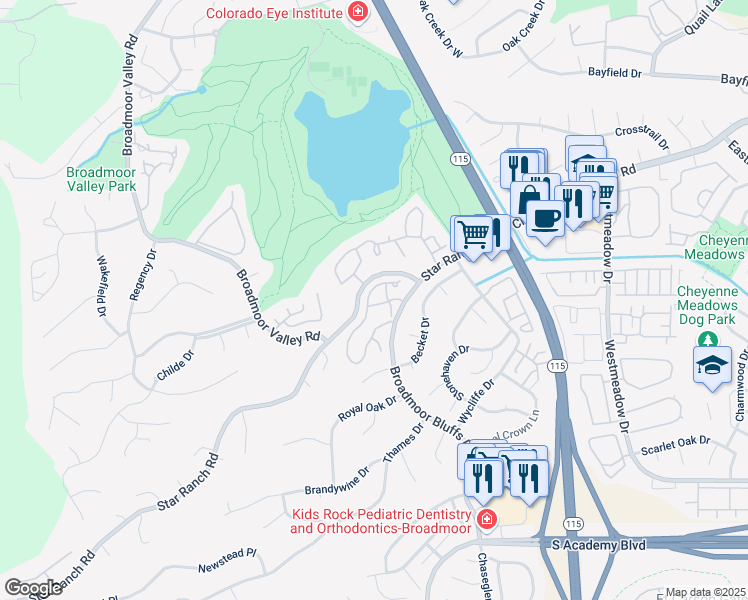 map of restaurants, bars, coffee shops, grocery stores, and more near 4070 Autumn Heights Drive in Colorado Springs
