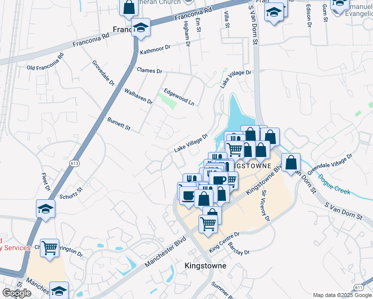 map of restaurants, bars, coffee shops, grocery stores, and more near 6655 Dunwich Way in Alexandria