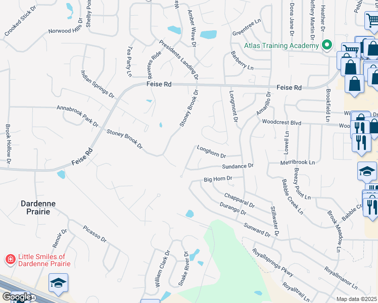 map of restaurants, bars, coffee shops, grocery stores, and more near 711 Longhorn Drive in O'Fallon