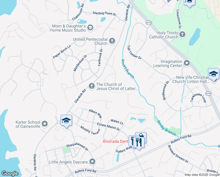 map of restaurants, bars, coffee shops, grocery stores, and more near 14004 Dancing Twig Drive in Gainesville