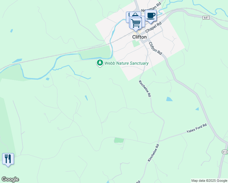 map of restaurants, bars, coffee shops, grocery stores, and more near 12820 Dunvegan Drive in Clifton