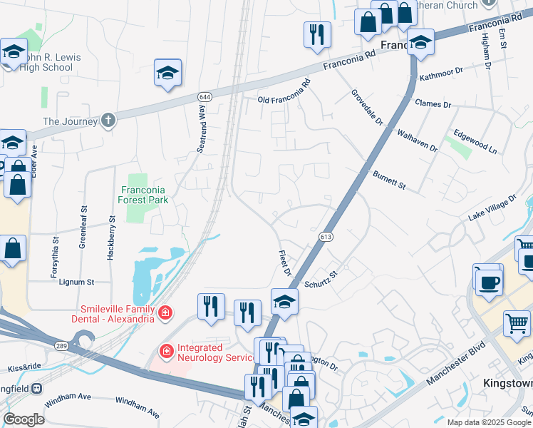 map of restaurants, bars, coffee shops, grocery stores, and more near 6606 Indian Trail Court in Alexandria