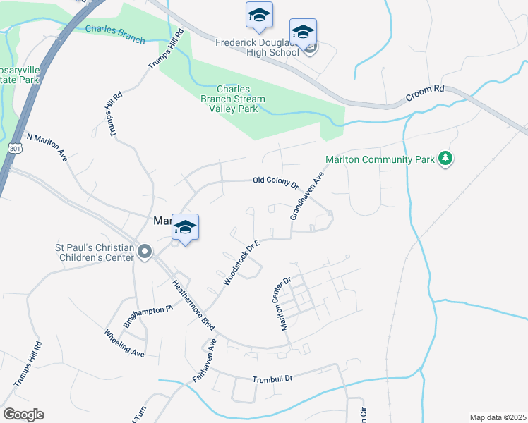 map of restaurants, bars, coffee shops, grocery stores, and more near 12805 Carousel Court in Upper Marlboro