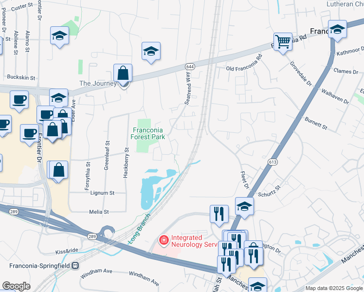 map of restaurants, bars, coffee shops, grocery stores, and more near 6621 Debra Lu Way in Springfield