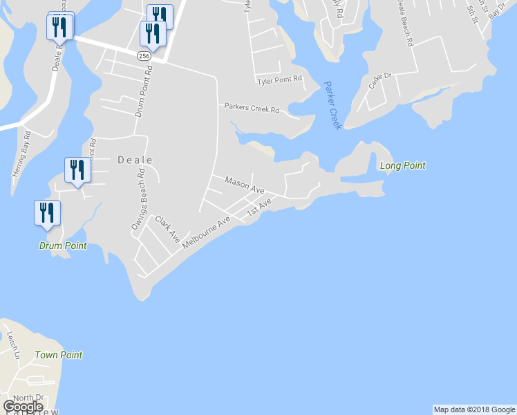 map of restaurants, bars, coffee shops, grocery stores, and more near 6038 1st Avenue in Deale