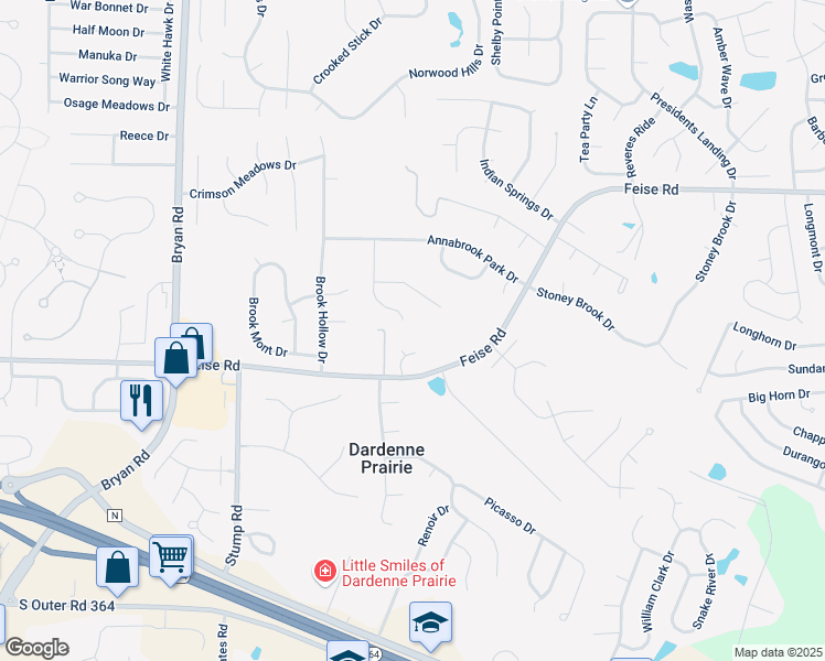 map of restaurants, bars, coffee shops, grocery stores, and more near 105 Winterset Court in Dardenne Prairie