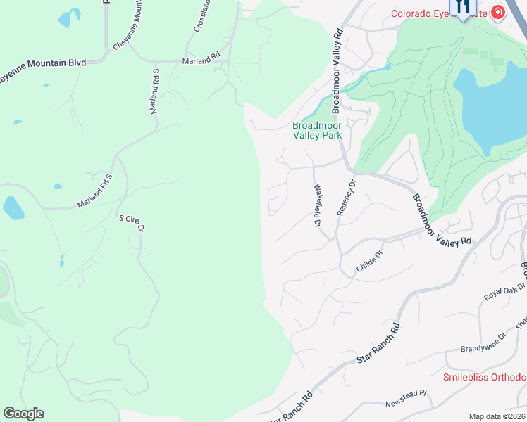 map of restaurants, bars, coffee shops, grocery stores, and more near 415 Roxbury Circle in Colorado Springs
