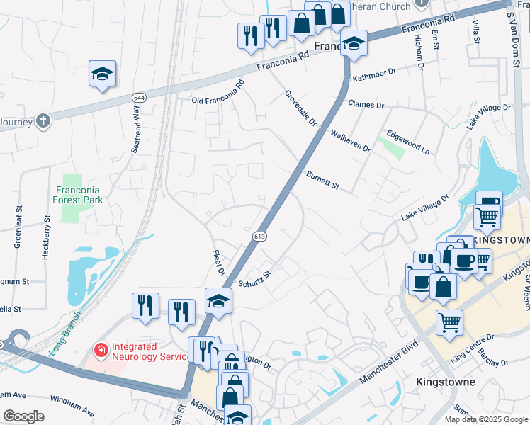 map of restaurants, bars, coffee shops, grocery stores, and more near 6601 Deer Gap Court in Alexandria